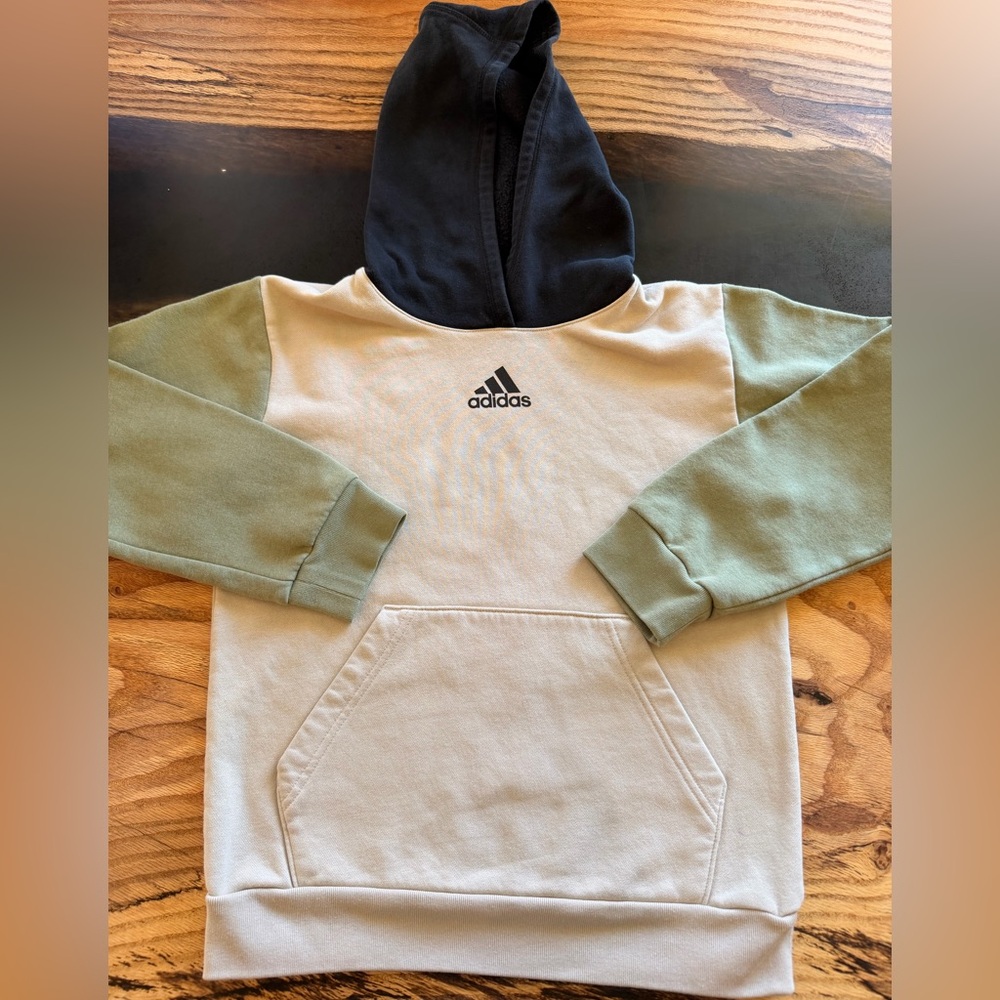Adidas Boys Hoodie Size M 10/12 Colorblock Fleece Sweatshirt Pullover